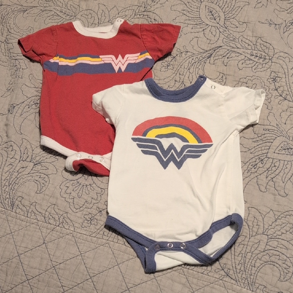 Junk Food Clothing Red and White Wonder Woman Bodysuits
